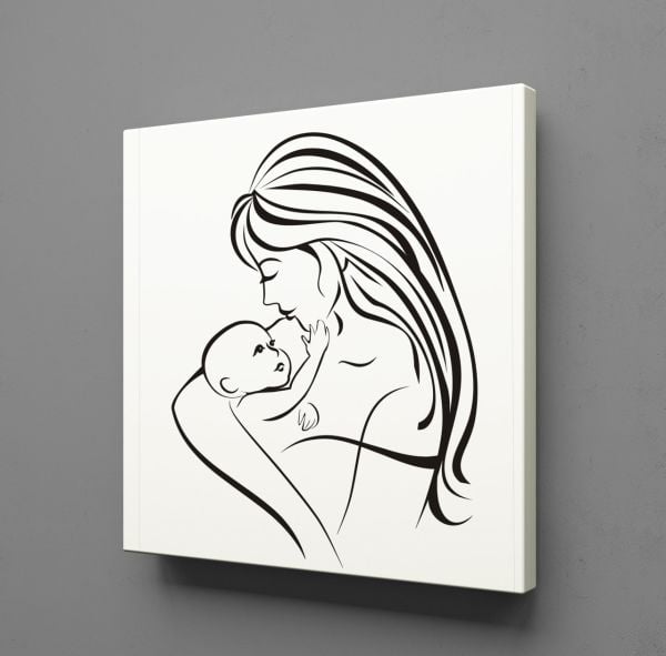 BEBEĞİYLE İLGİLENEN ANNE KANVAS TABLO