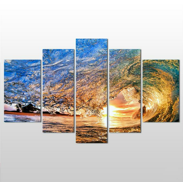 Su Dalgası Ve Gün Batımı  Kanvas Tablo