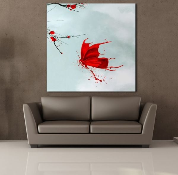 KIRMIZIYA BOYANMIŞ KELEBEK KANVAS TABLO