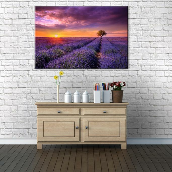 Mor Çiçekli Tarla Kanvas Tablo