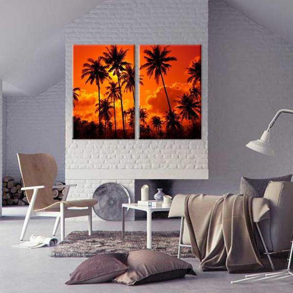 Palmiye Ve Güneş Kanvas Tablo