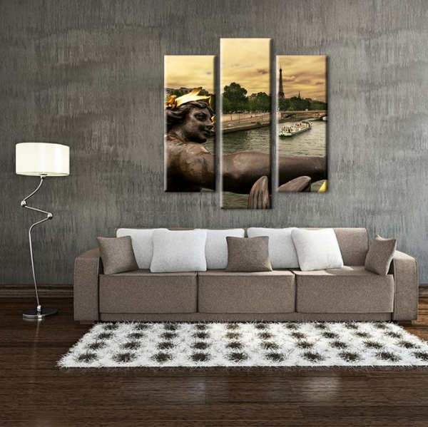 Heykel Göl Eyfel Kulesi  Kanvas Tablo