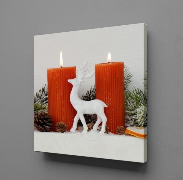 İKİLİ TURUNCU MUM KANVAS TABLO