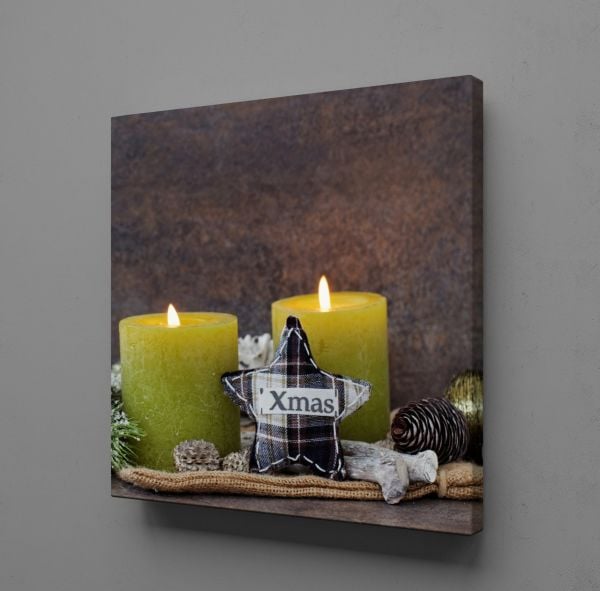 İKİLİ YEŞİL MUM KANVAS TABLO