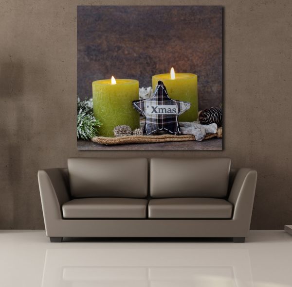 İKİLİ YEŞİL MUM KANVAS TABLO