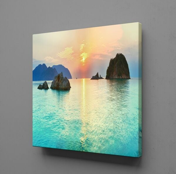 DENİZ GÜNEŞ VE DAĞ KANVAS TABLO
