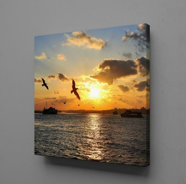 GÜN DOĞUŞU VE BATIŞI KUŞLAR KANVAS TABLO