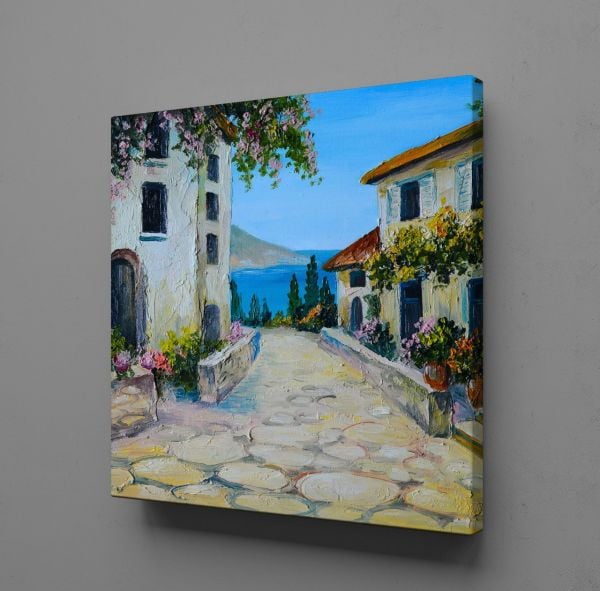 DENİZ VE TAŞTAN EVLER KANVAS TABLO