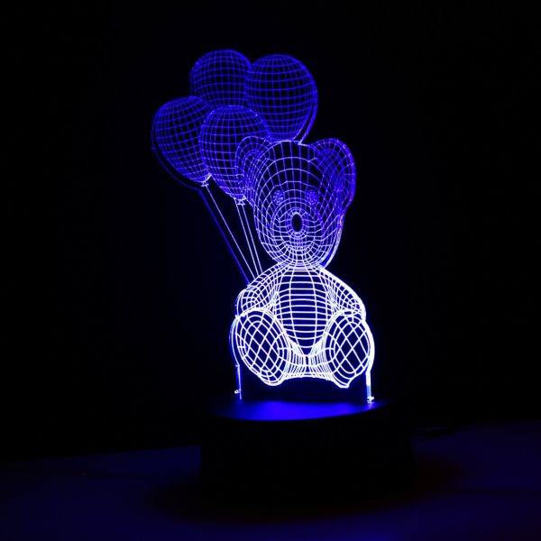 Kalp Balonlu Ayı 3D Lamba