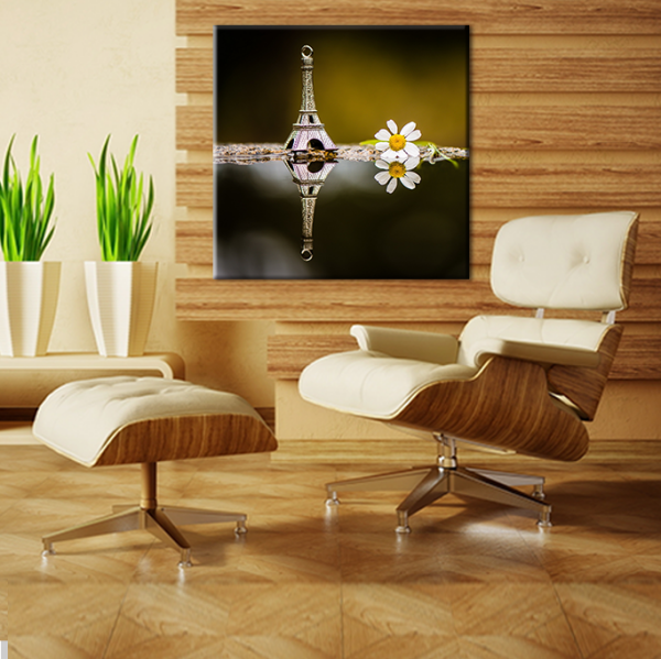 Eyfel Kulesi Minyatür Ve Papatya Kanvas Tablo