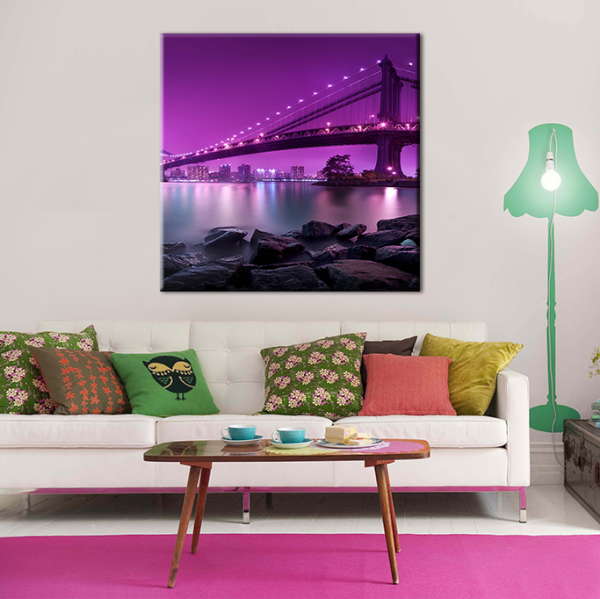 Mor Yansıtması Köprü Kanvas Tablo