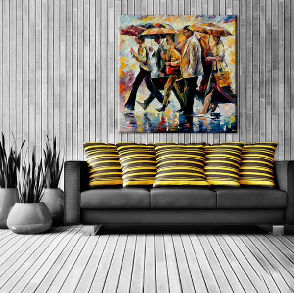 Yağmur Ve Şemsiyeler Kanvas Tablo