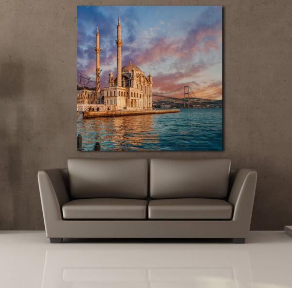 DENİZ MANZARALI CAMİ KANVAS TABLO