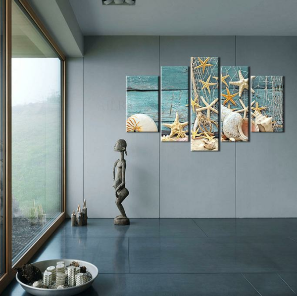 Deniz Yıldızı Ve Deniz Kabuğu Kanvas Tablo