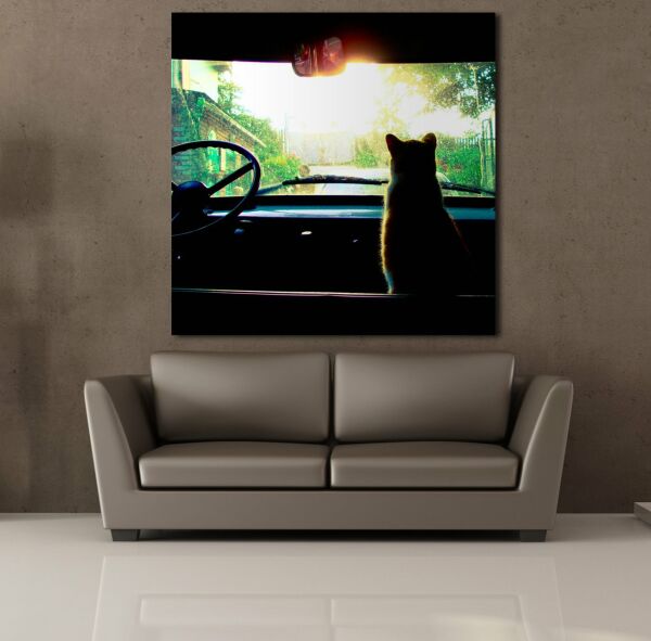 ARABADA KEDİ KANVAS TABLO