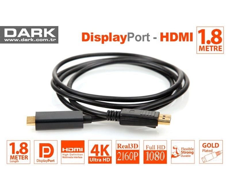 Dark DisplayPort to HDMI Kablo(1,8m) 4K