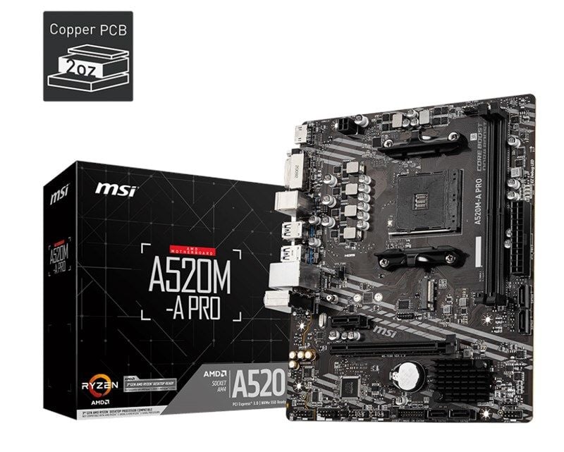 MSI A520M-A Pro AM4 Ryzen DDR4 Dvi Hdmi