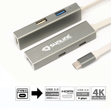 Sunline 170698 Type-C 3.0 HDMI 4K 5 in1 Dongle Dock Bağlantı İstasyonu