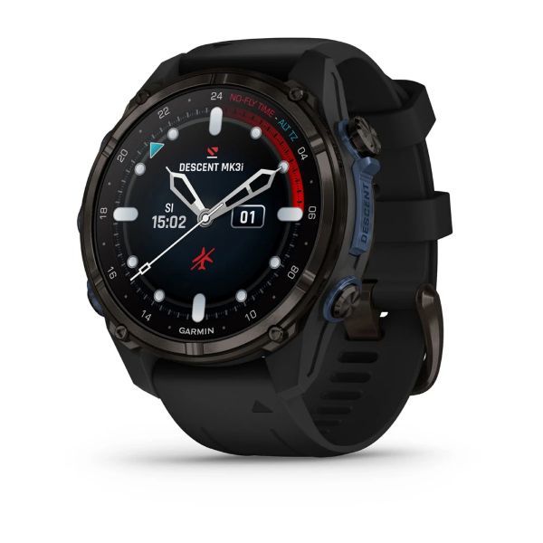 Garmin Descent Mk3i – 43 mm - Karbon Gri DLC Titanyum, Siyah Silikon Kayışlı