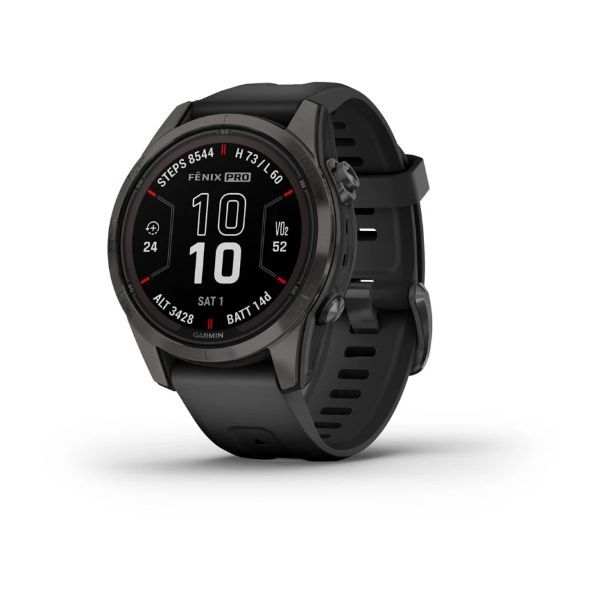 Garmin fenix 7S Pro Sapphire Solar Edition - Karbon Gri DLC Titanyum,  Siyah Kayışlı