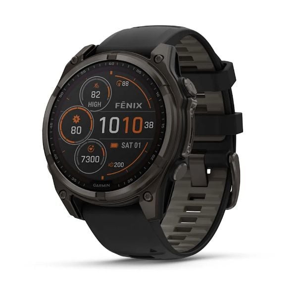 Garmin Fenix 8 - 47 mm, Solar, Sapphire - Karbon Gri DLC Titanyum, Siyah/Gri Silikon Kayışlı