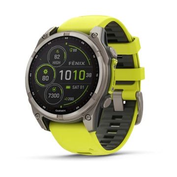 Garmin Fenix 8 - 47 mm, Solar, Sapphire - Titanyum, Amp Sarı/Grafit Silikon Kayışlı