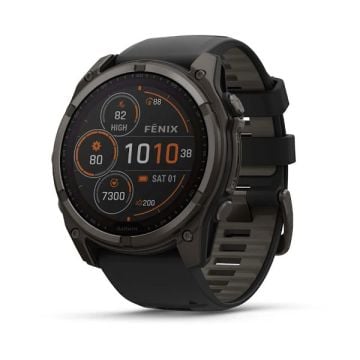 Garmin Fenix 8 - 51 mm, Solar, Sapphire, - Karbon gri DLC Titanyum, Siyah/Çakıl Grisi Silikon Kayışlı