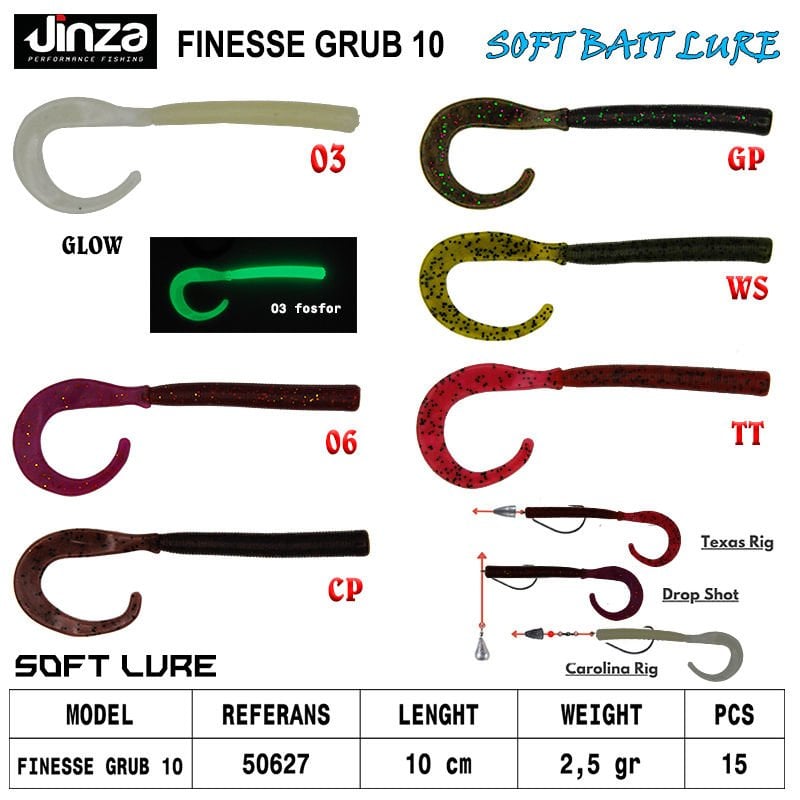 Jinza Hawk Finesse Grub 100 mm 2,5 gr Silikon Balık 14 Adet