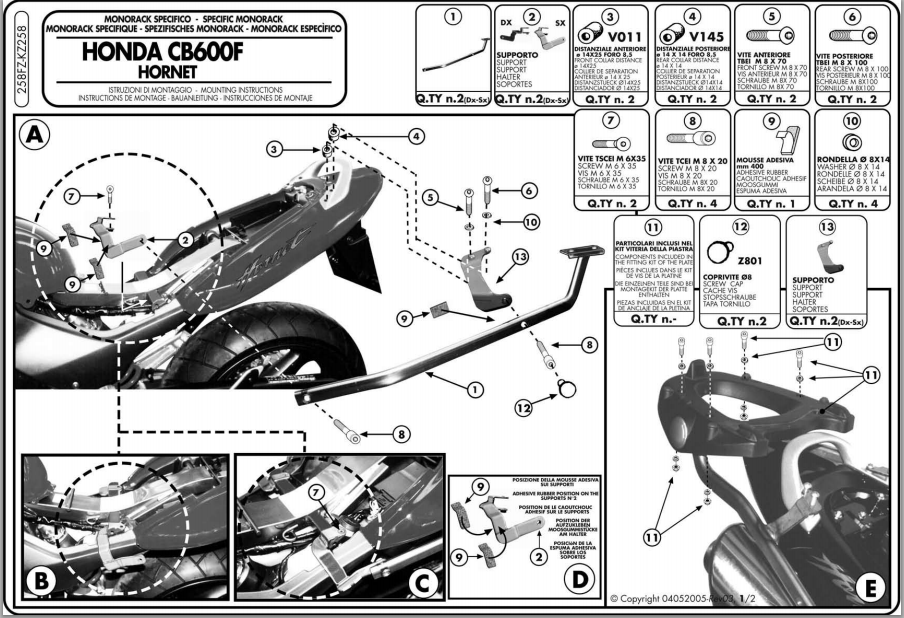 Kappa KZ258 Honda 600 HORNET (03-06) Arka Canta Tasıyıcı
