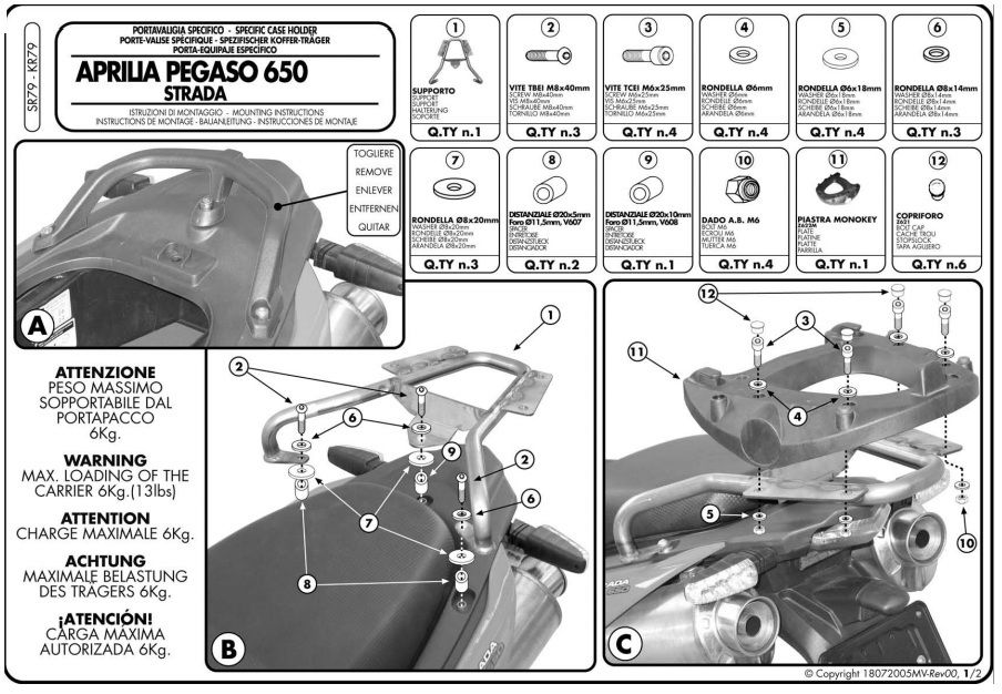 Kappa KR79 APRILIA PEGASO 650 STRADATRAIL (05-11) Arka Canta Tasıyıcı