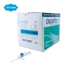 Dispoflon İntraket. IV Kanül. 22G (0.9x25 mm) Mavi. 100'lü Paket