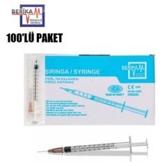 Berika Plastik İnsülin Enjektörü. 1 ml. 26G (100 Adet)