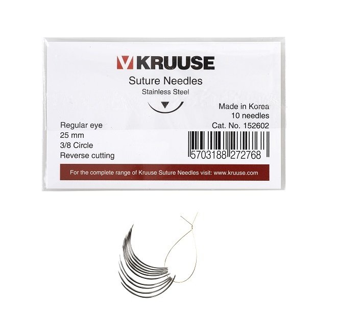 Kruuse-Vet Sütür İğnesi. Regular Eye. 3/8. Keskin. 25 mm. 10/pk