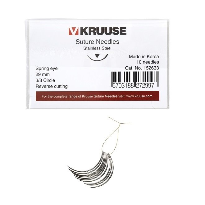 Kruuse-Vet Sütür İğnesi. Spring Eye. 3/8. Keskin. 29 mm. 10/pk