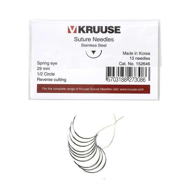 Kruuse-Vet Sütür İğnesi. Spring Eye. 1/2. Keskin. 29 mm. 10/pk