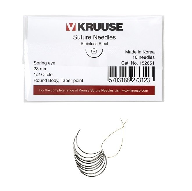 Kruuse-Vet Sütür İğnesi. Spring Eye. 1/2. Yuvarlak. 28 mm. 10/pk