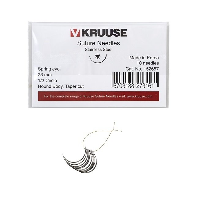Kruuse-Vet Sütür İğnesi. Spring Eye. 1/2. Yuvarlak. 23 mm. 10/pk