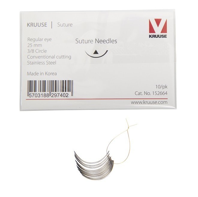 Kruuse-Vet Sütür İğnesi. Regular Eye. 3/8. Keskin. 25 mm. 10/pk