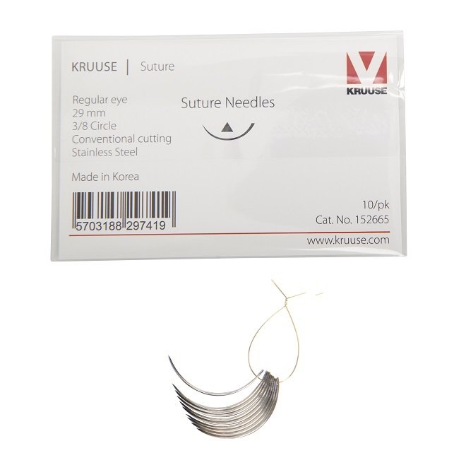 Kruuse-Vet Sütür İğnesi. Regular Eye. 3/8. Keskin. 29 mm. 10/pk