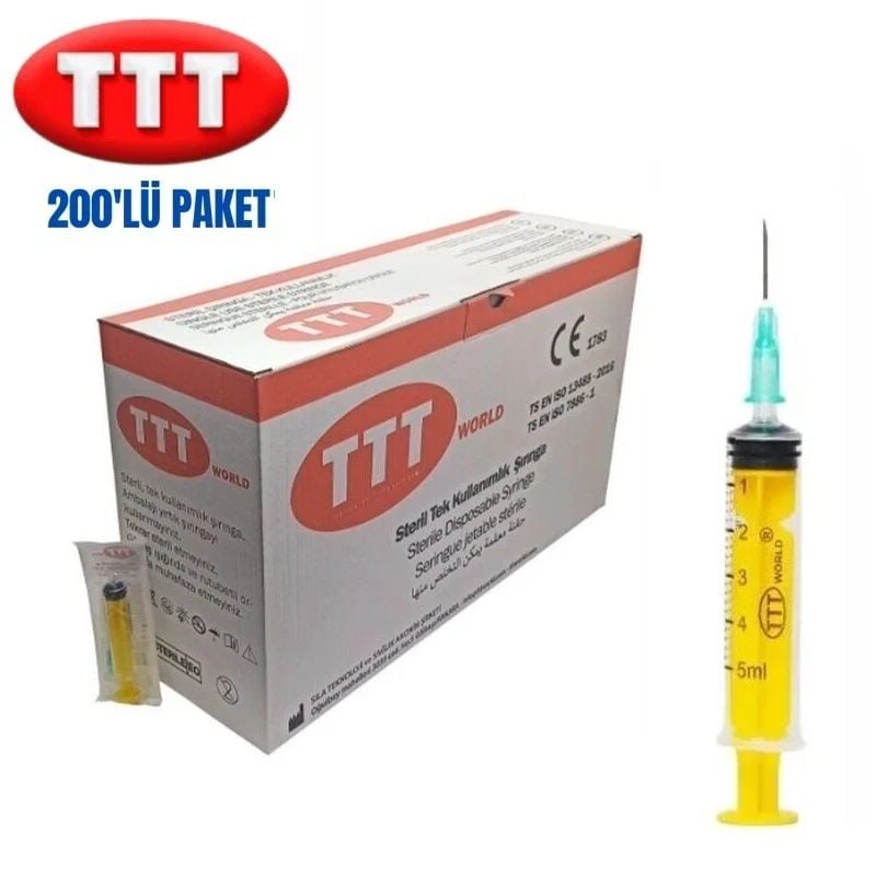 TTT Plastik Enjektör. 5 ml. Contalı. 21G Yeşil Kısa İğneli ( 200 Adet )