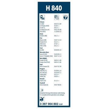 Peugeot 2008 Bosch Arka Silecek 29cm 2013-2021 Rear H840