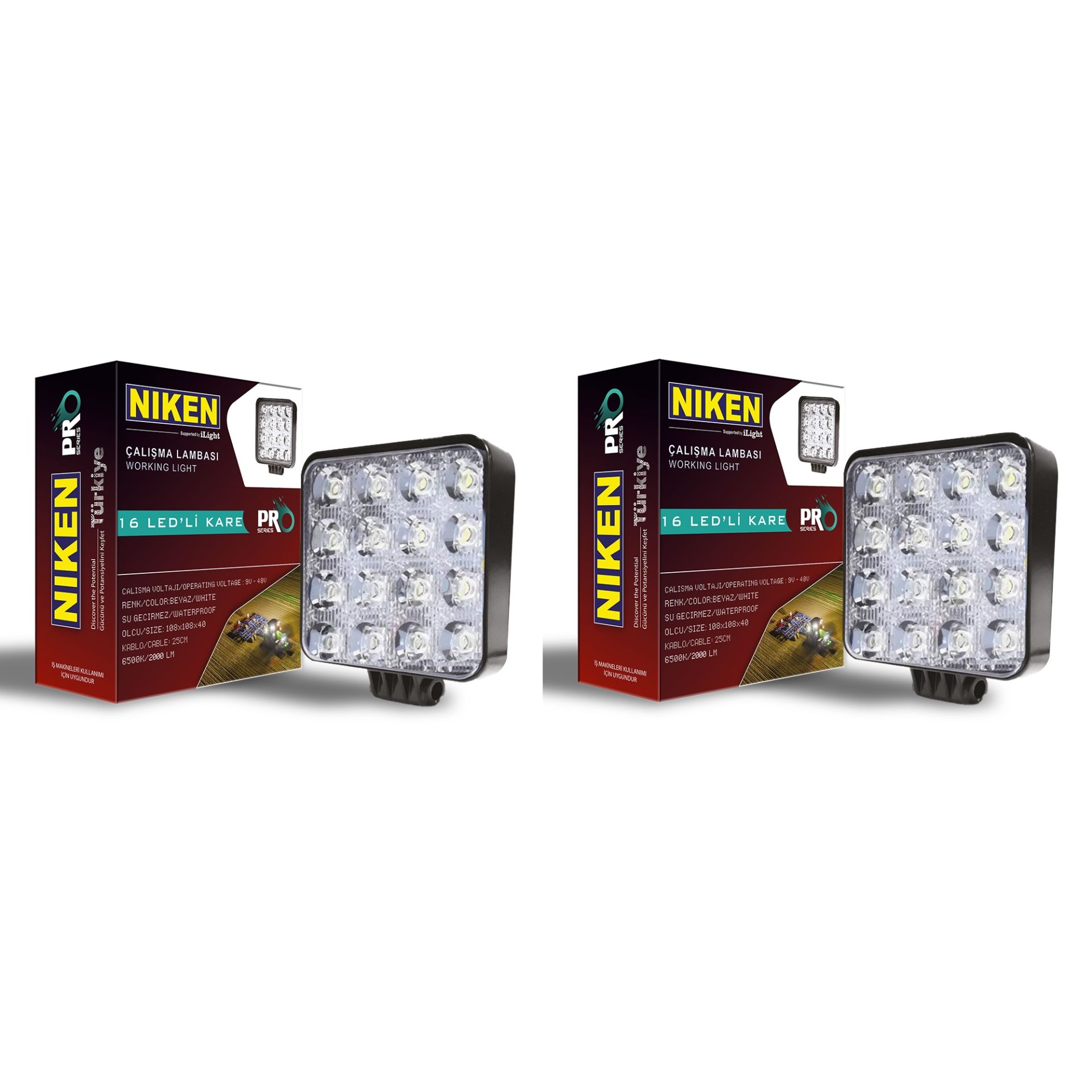 Niken Pro 16 Led Kare Off Road Sis Farı Çalışma Lambası 2 Adet 12-24V 27W