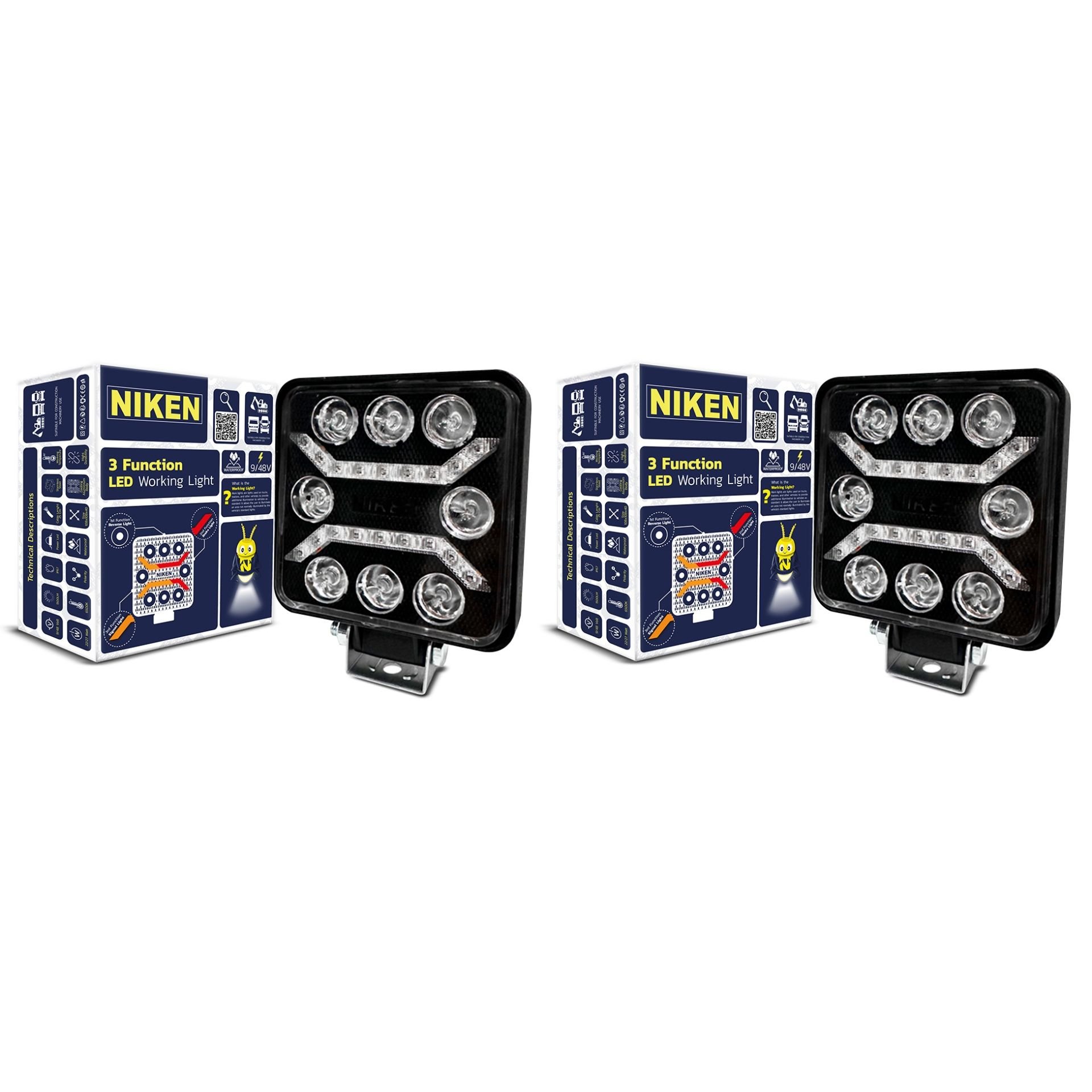 Niken Pro 8 Led Kare 3 Fonksiyonlu Off Road Sis Farı Çalışma Lambası 2 Adet 12-24V 27W