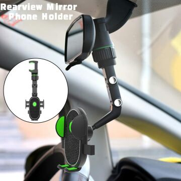 Oto, Araç Dikiz Aynası Telefon Tutucu 360 Derece Ayarlı Yeşil-Siyah