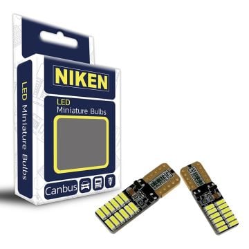 Niken W5W T10 Dipsiz Beyaz Led Ampul Canbus 12V 24 Led 2 Adet