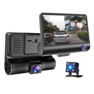 3 Kameralı 4'' Oto, Araç İçi Gece Görüşlü Yol Kayıt Kamerası FULL HD 1080P