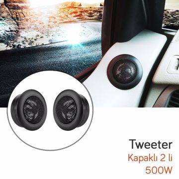 Carub 5,5cm Oto Araç Hoparlörü Tweeter Kapaklı 12V 500Watt (2 Adet)