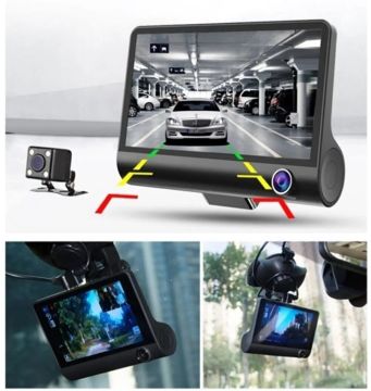 3 Kameralı 4'' Oto, Araç İçi Gece Görüşlü Yol Kayıt Kamerası FULL HD 1080P