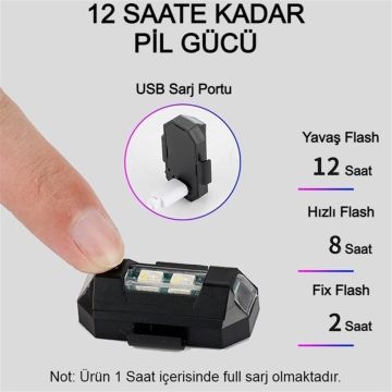 RGB Oto, Motosiklet, ATV, Bisiklet Uçak Kanadı Çakar Mini Led Lamba Şarjlı (1 Adet)
