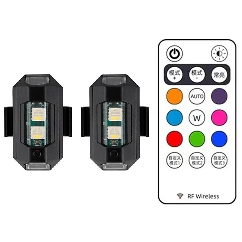 RGB Oto, Motosiklet, ATV, Bisiklet Uçak Kanadı Kumandalı Çakar Mini Led Lamba Şarjlı (2 Adet)